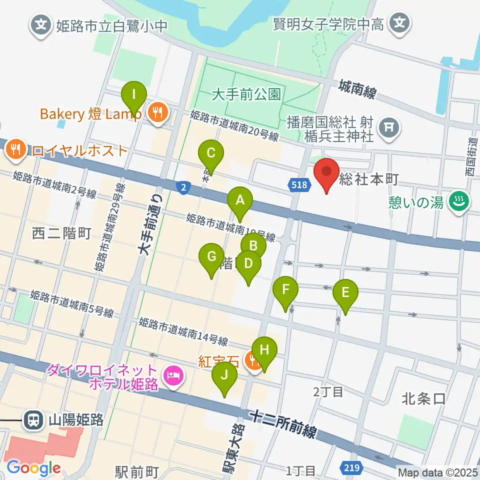 姫路市市民会館周辺のホテル一覧地図