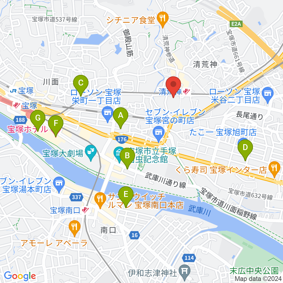 宝塚ベガ・ホール周辺のホテル一覧地図