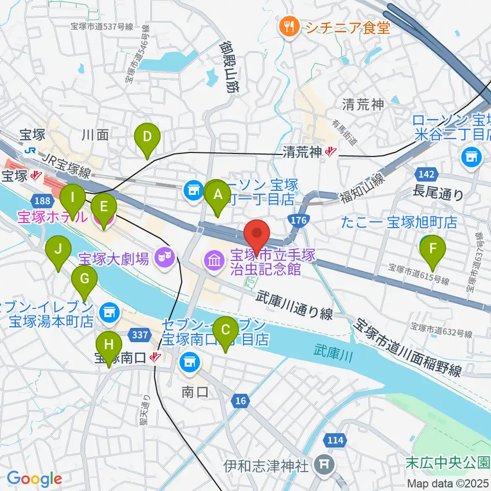 宝塚文化創造館周辺のホテル一覧地図