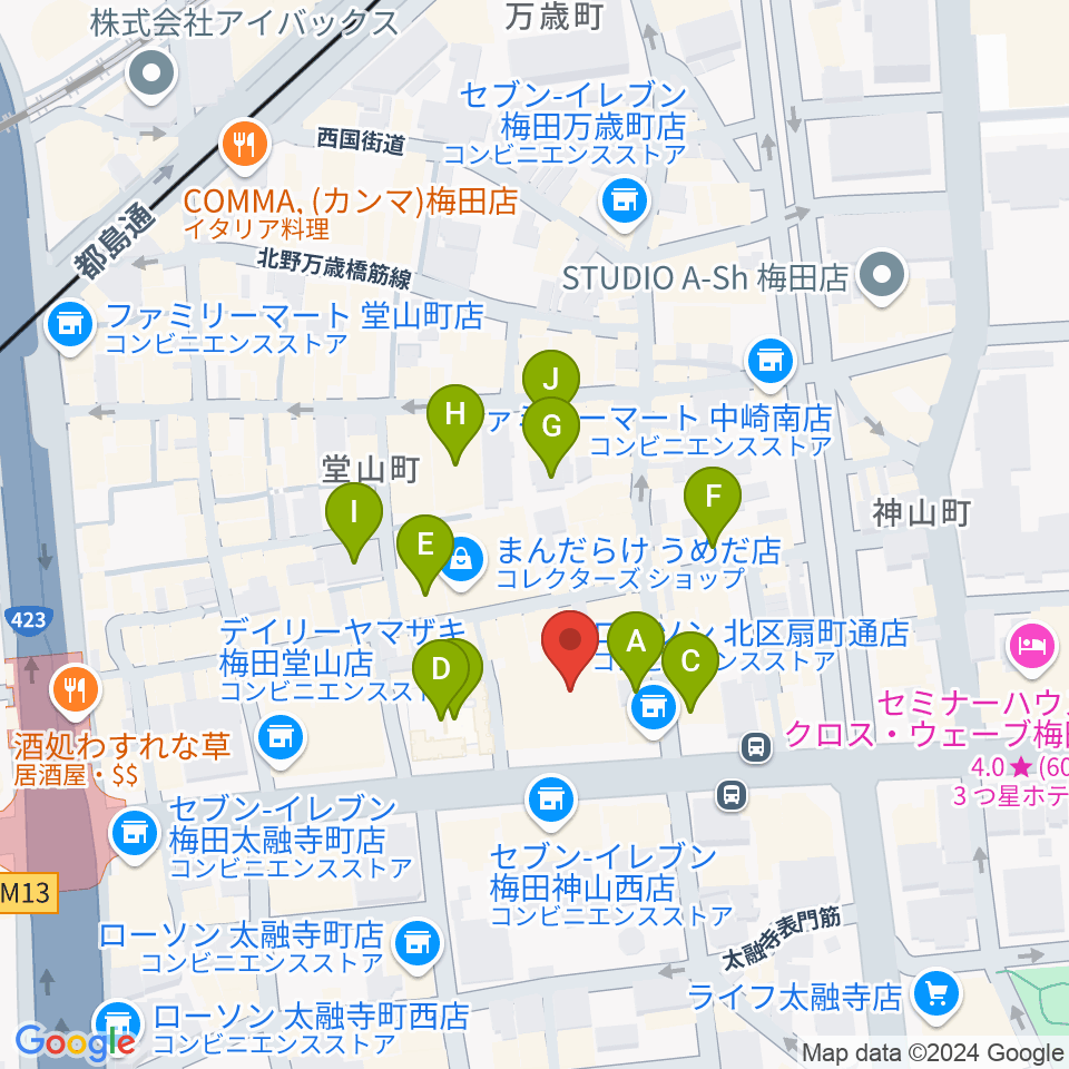 梅田Zeela周辺のホテル一覧地図