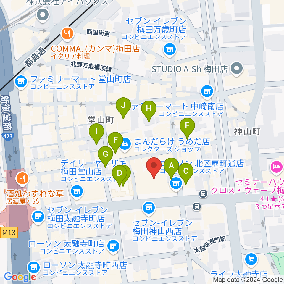 梅田Zeela周辺のホテル一覧地図