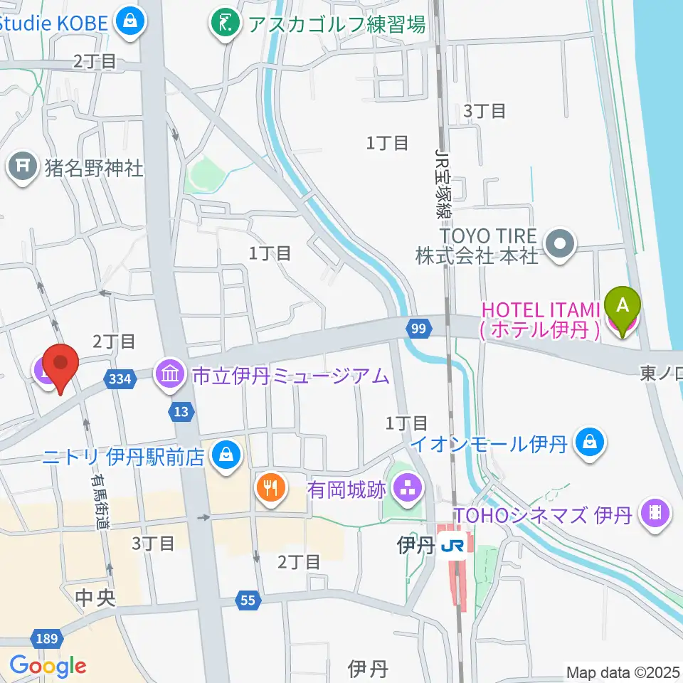 伊丹アイフォニックホール周辺のホテル一覧地図