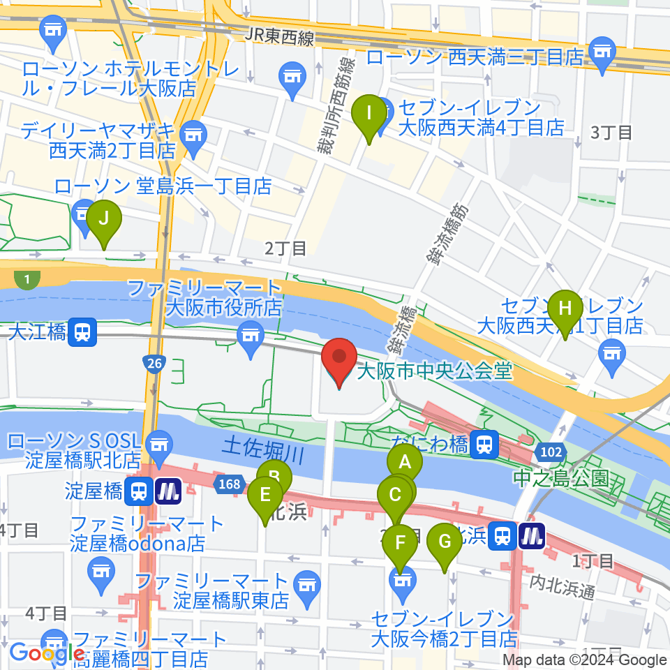 大阪市中央公会堂周辺のホテル一覧地図