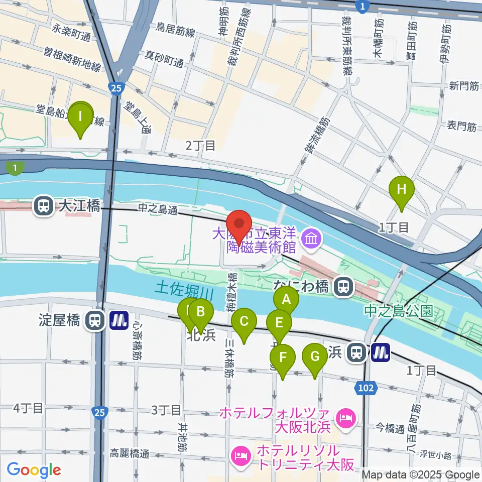 大阪市中央公会堂周辺のホテル一覧地図