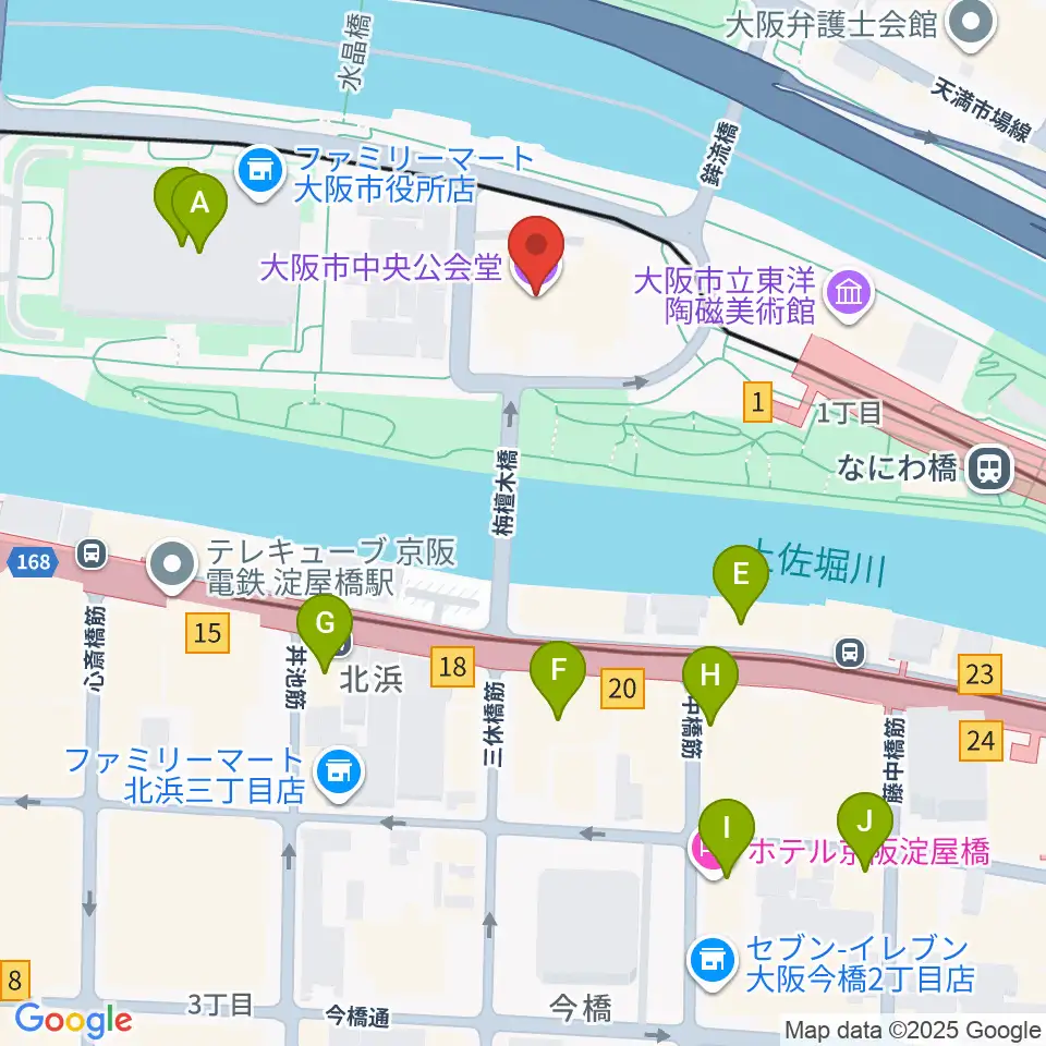 大阪市中央公会堂周辺のホテル一覧地図