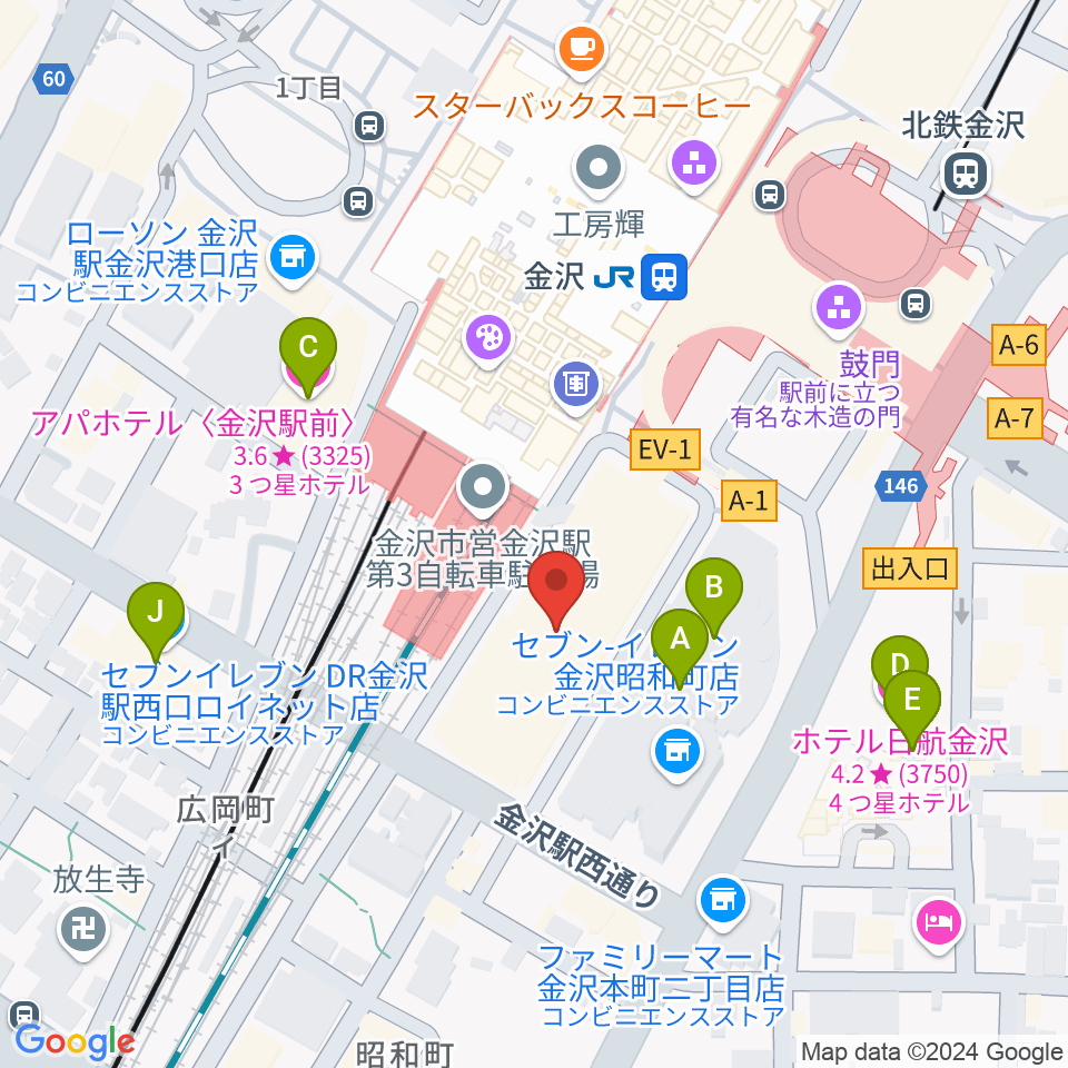 石川県立音楽堂周辺のホテル一覧地図