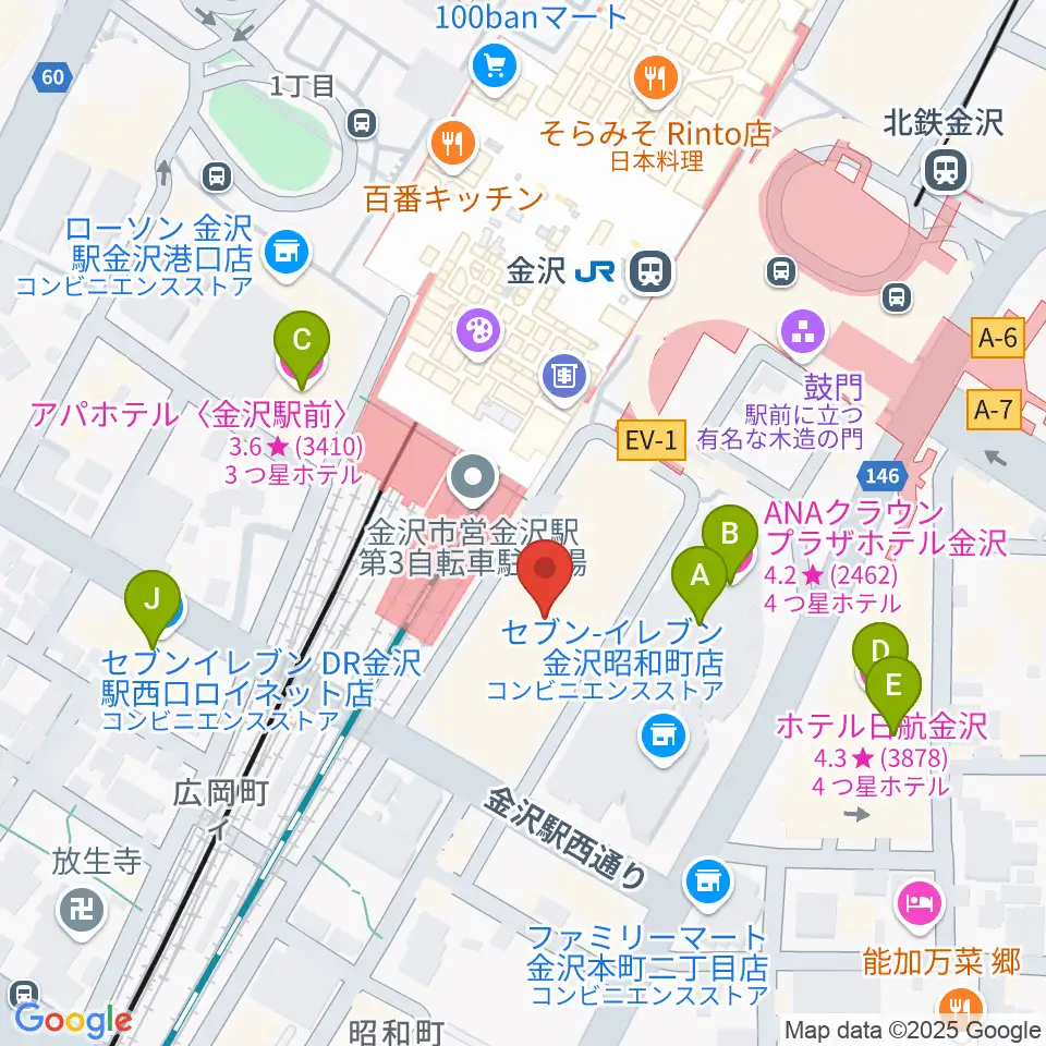 石川県立音楽堂周辺のホテル一覧地図