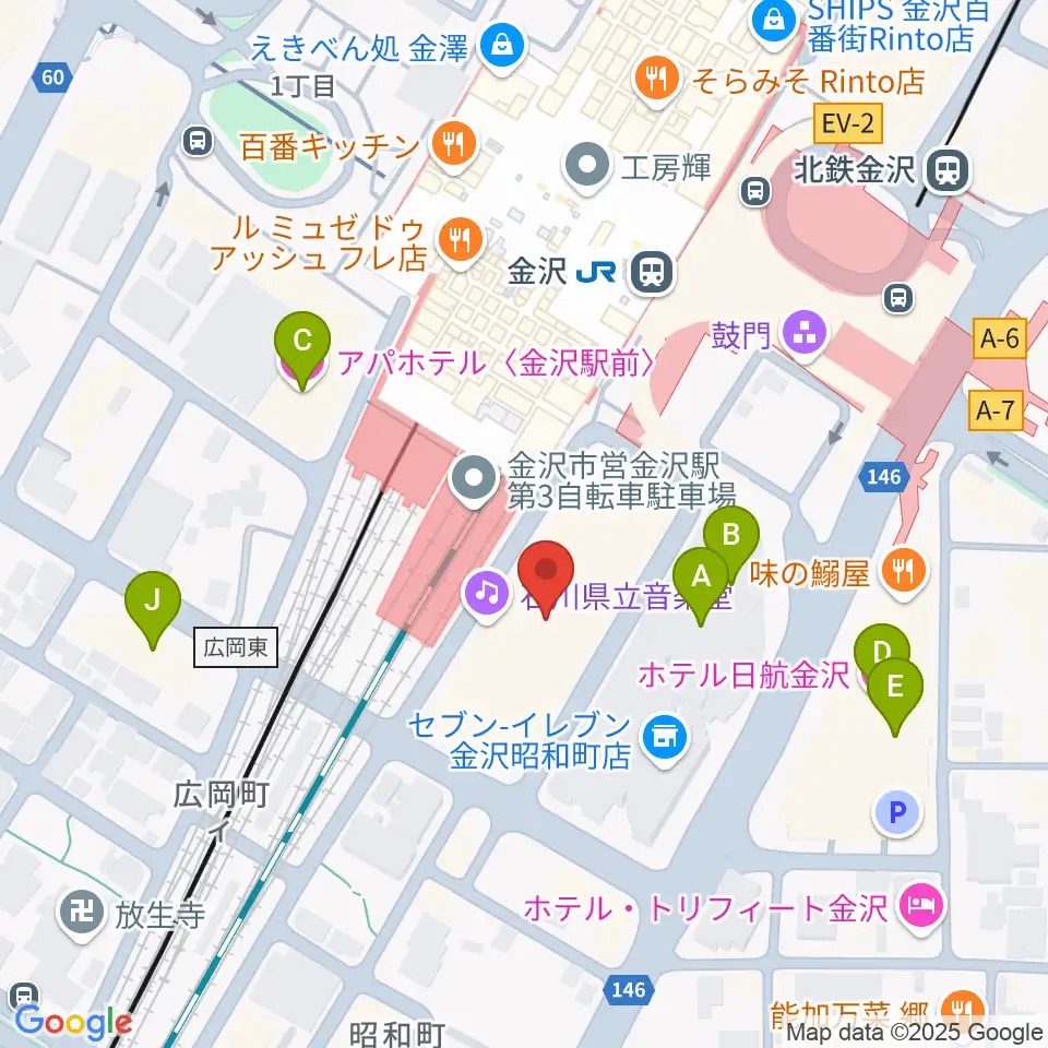 石川県立音楽堂周辺のホテル一覧地図
