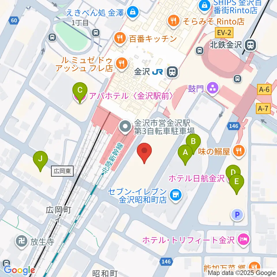 石川県立音楽堂周辺のホテル一覧地図