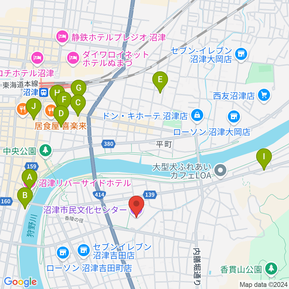 沼津市民文化センター周辺のホテル一覧地図