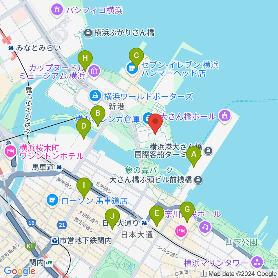 横浜赤レンガ倉庫1号館周辺のホテル一覧地図