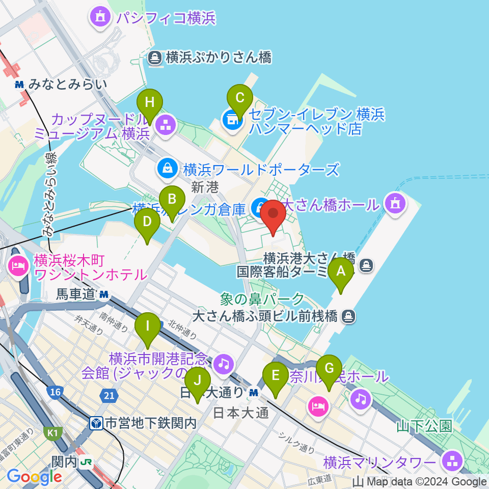 横浜赤レンガ倉庫1号館周辺のホテル一覧地図