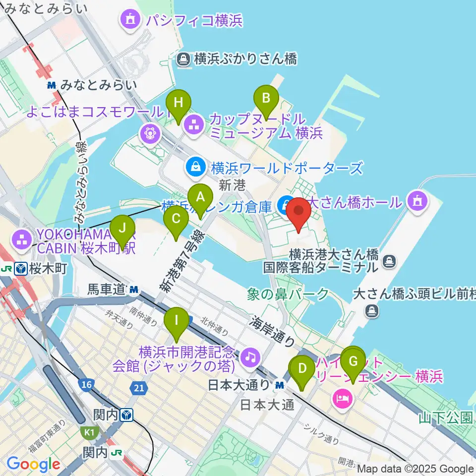 横浜赤レンガ倉庫1号館周辺のホテル一覧地図