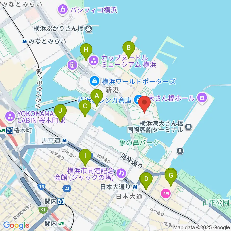 横浜赤レンガ倉庫1号館周辺のホテル一覧地図