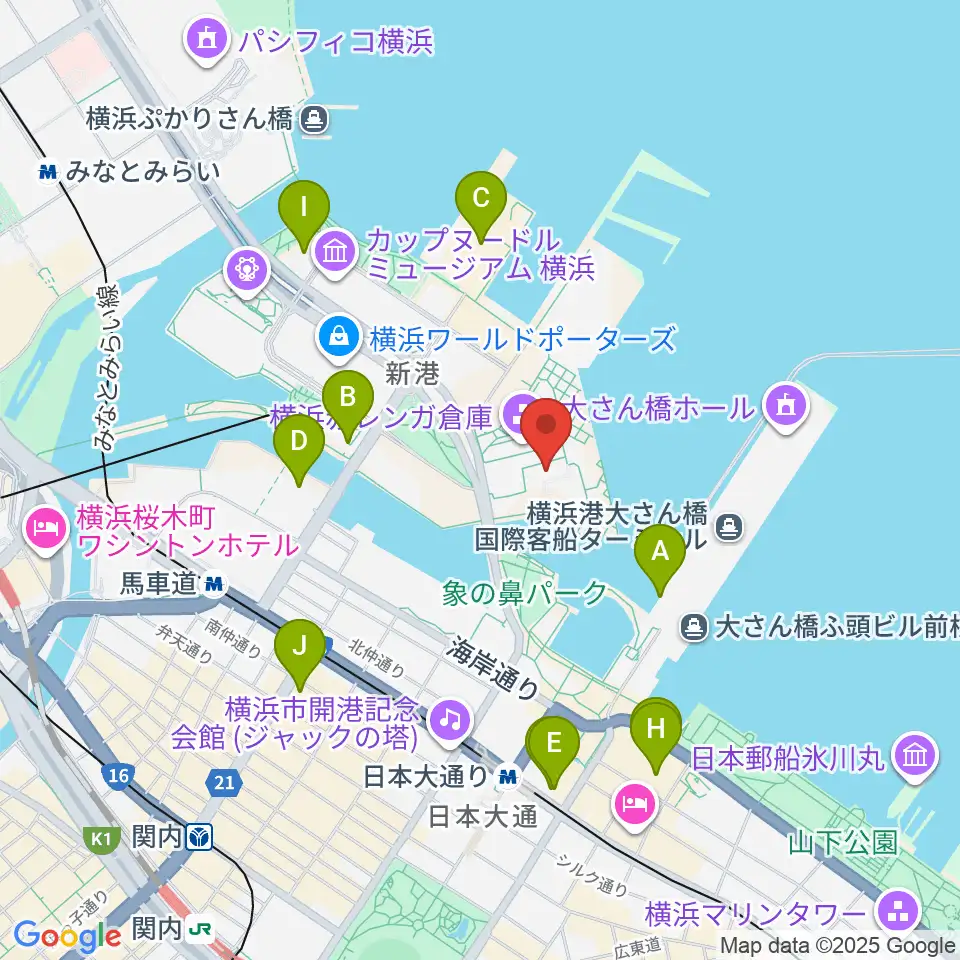 横浜赤レンガ倉庫1号館周辺のホテル一覧地図