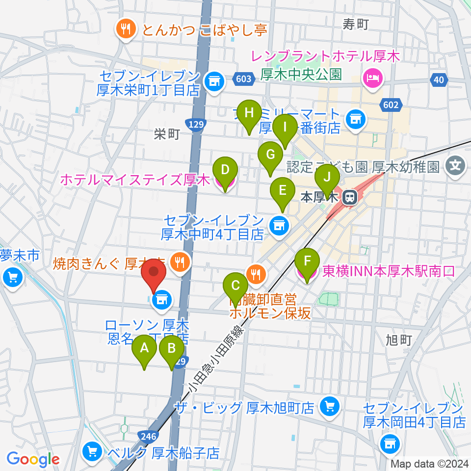 厚木市文化会館周辺のホテル一覧地図