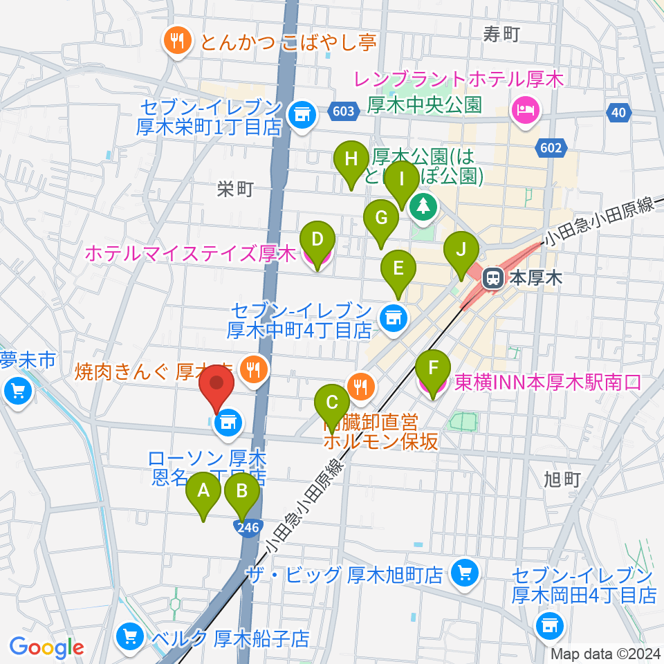 厚木市文化会館周辺のホテル一覧地図