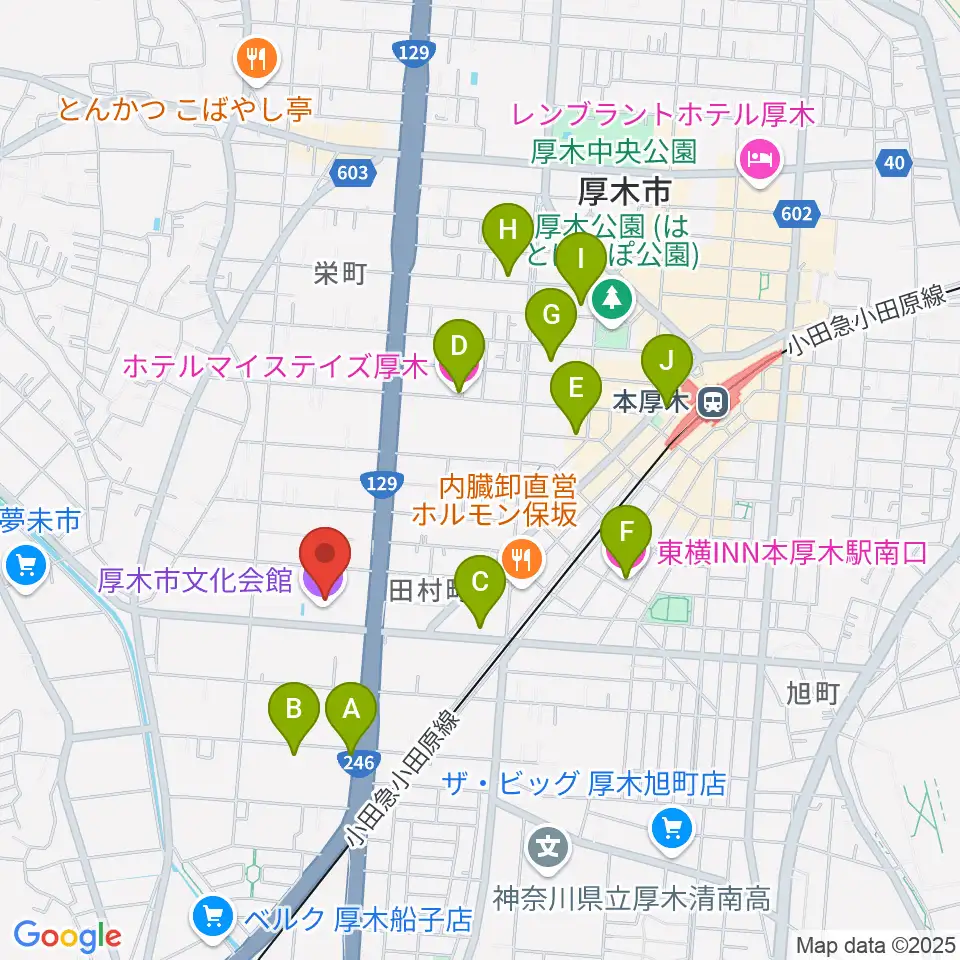 厚木市文化会館周辺のホテル一覧地図