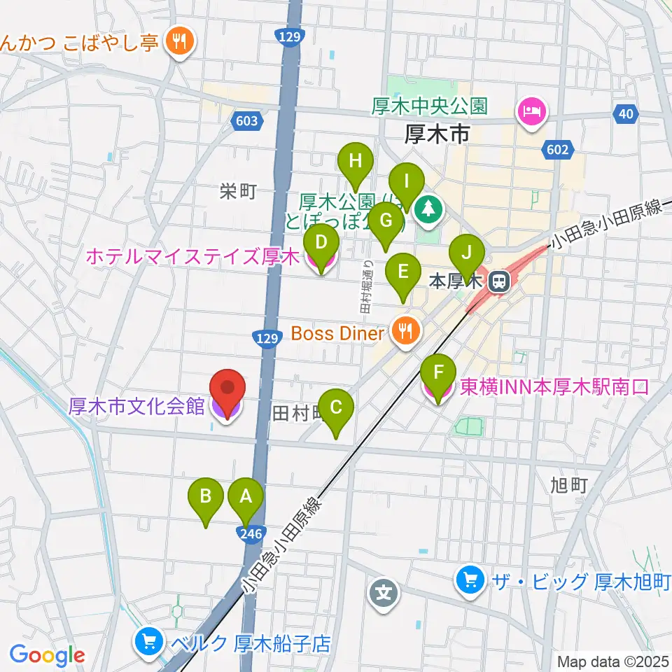 厚木市文化会館周辺のホテル一覧地図