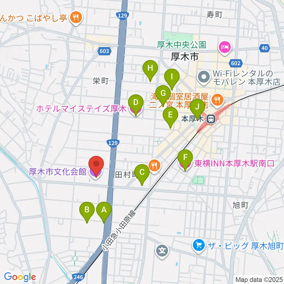 厚木市文化会館周辺のホテル一覧地図