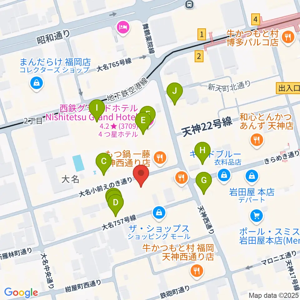 福岡天神ROOMS周辺のホテル一覧地図