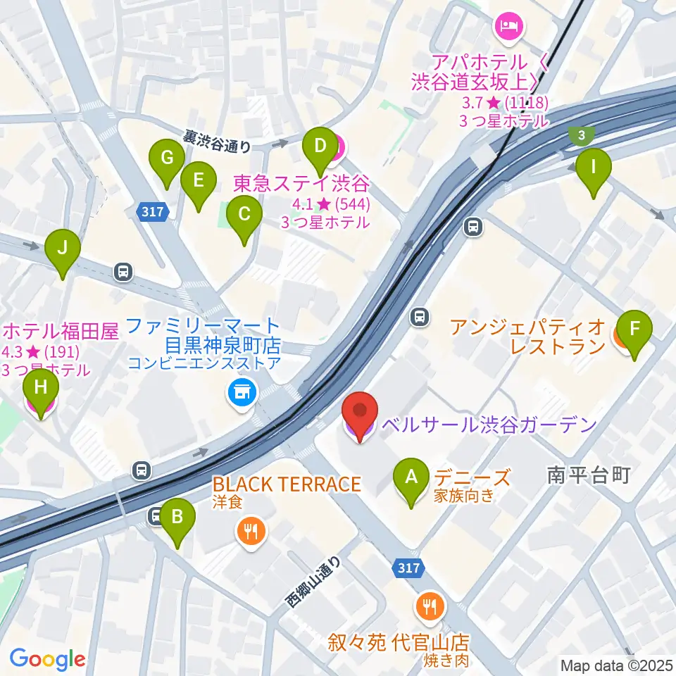 ベルサール渋谷ガーデン周辺のホテル一覧地図