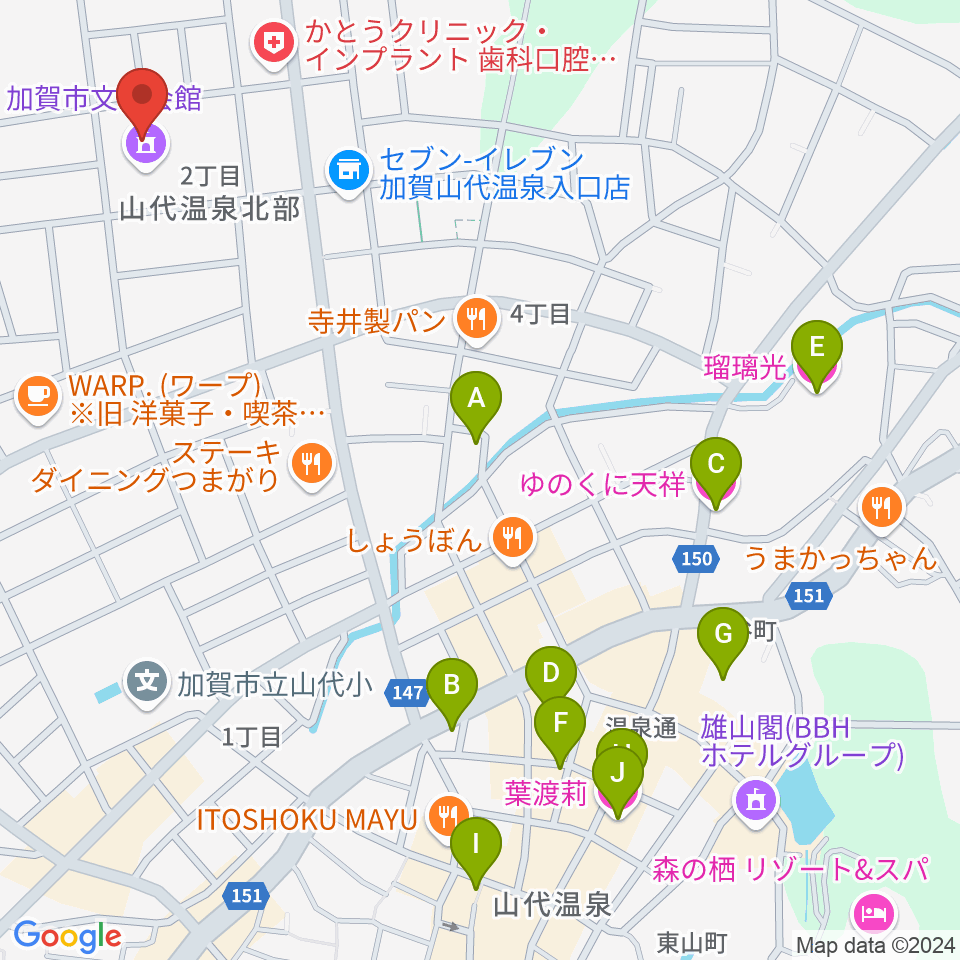 加賀市文化会館周辺のホテル一覧地図