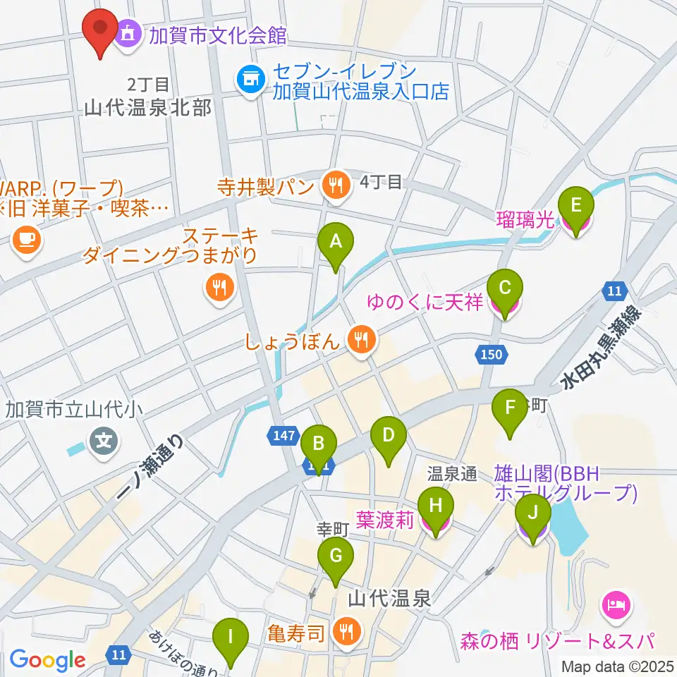 加賀市文化会館周辺のホテル一覧地図