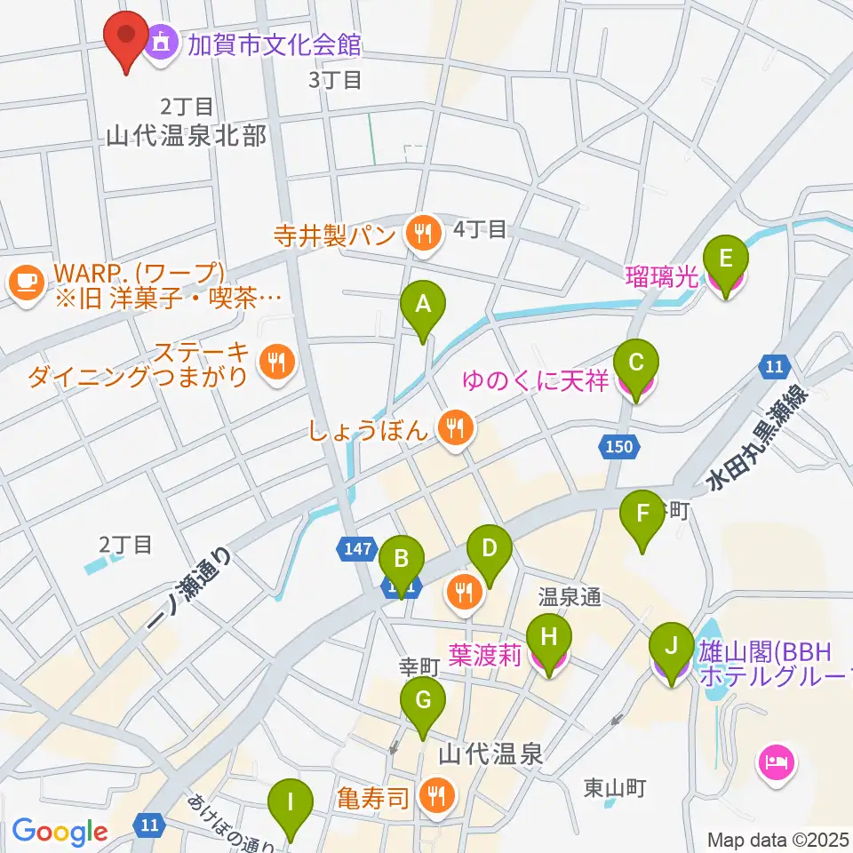 加賀市文化会館周辺のホテル一覧地図