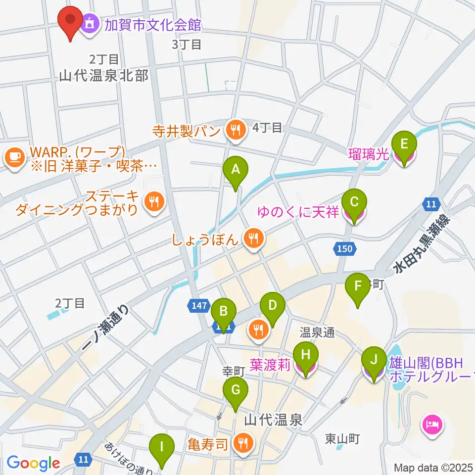 加賀市文化会館周辺のホテル一覧地図