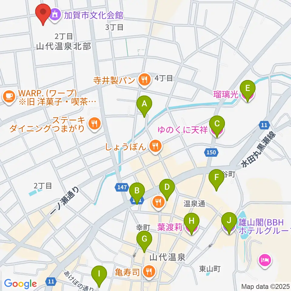 加賀市文化会館周辺のホテル一覧地図