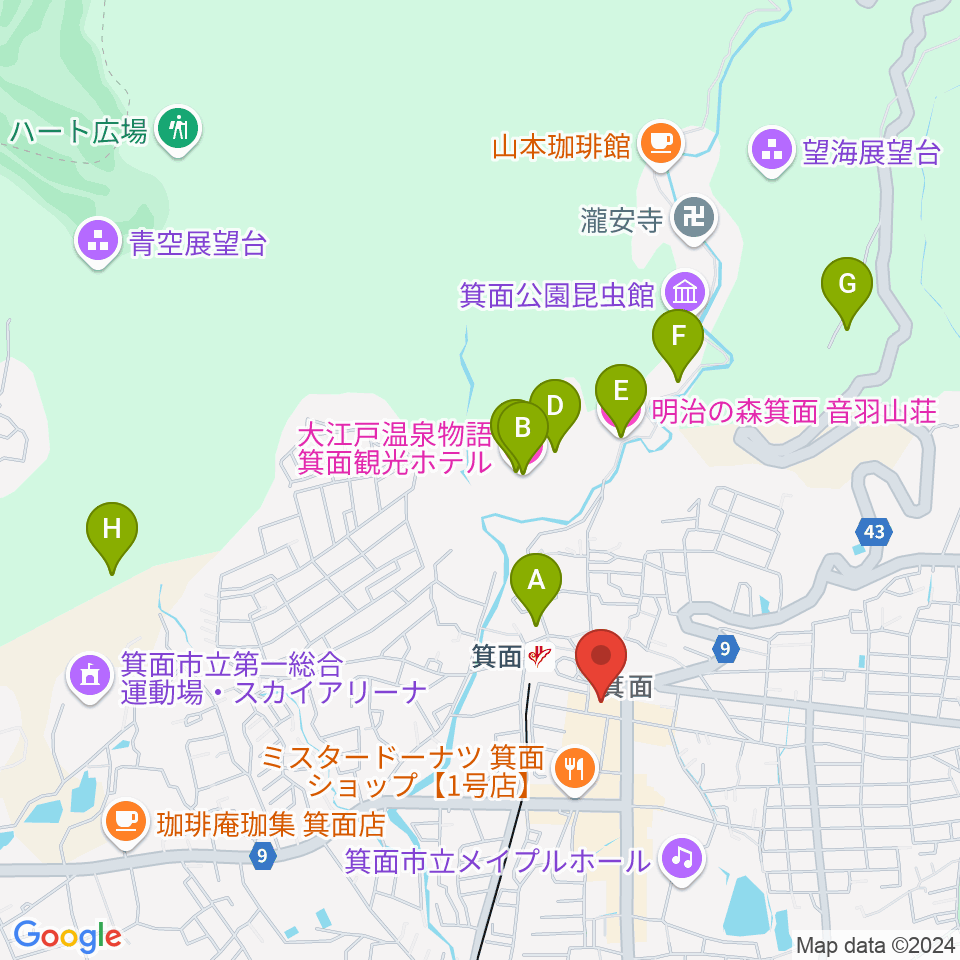 箕面文化・交流センター周辺のホテル一覧地図