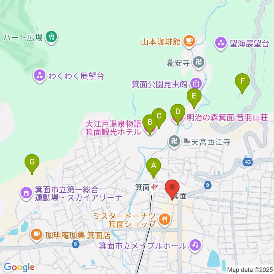 箕面文化・交流センター周辺のホテル一覧地図