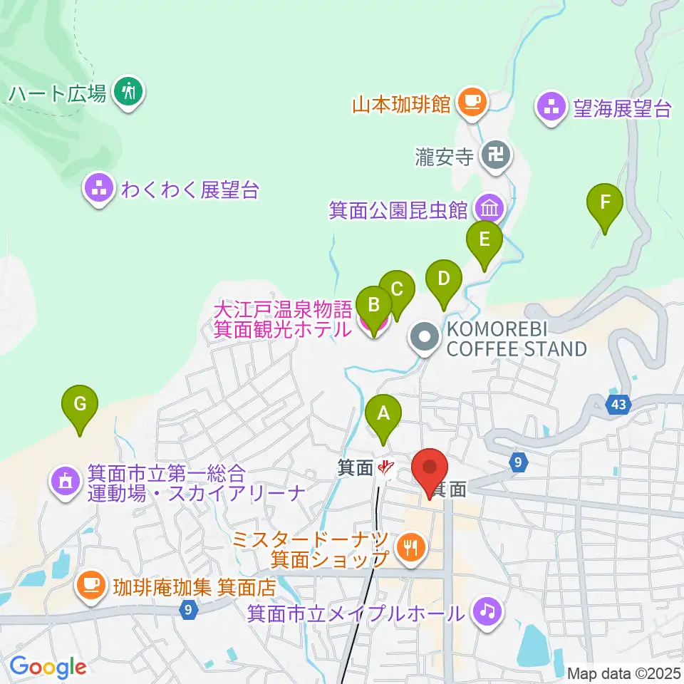 箕面文化・交流センター周辺のホテル一覧地図