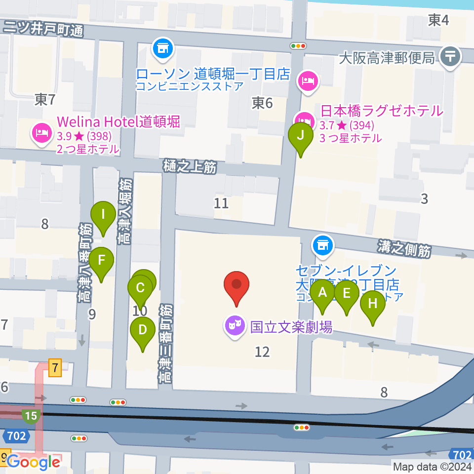 国立文楽劇場周辺のホテル一覧地図