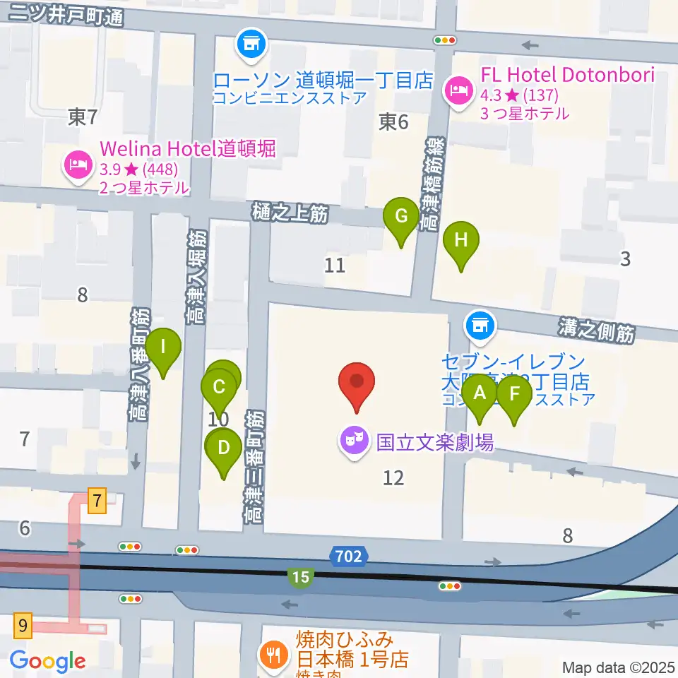 国立文楽劇場周辺のホテル一覧地図