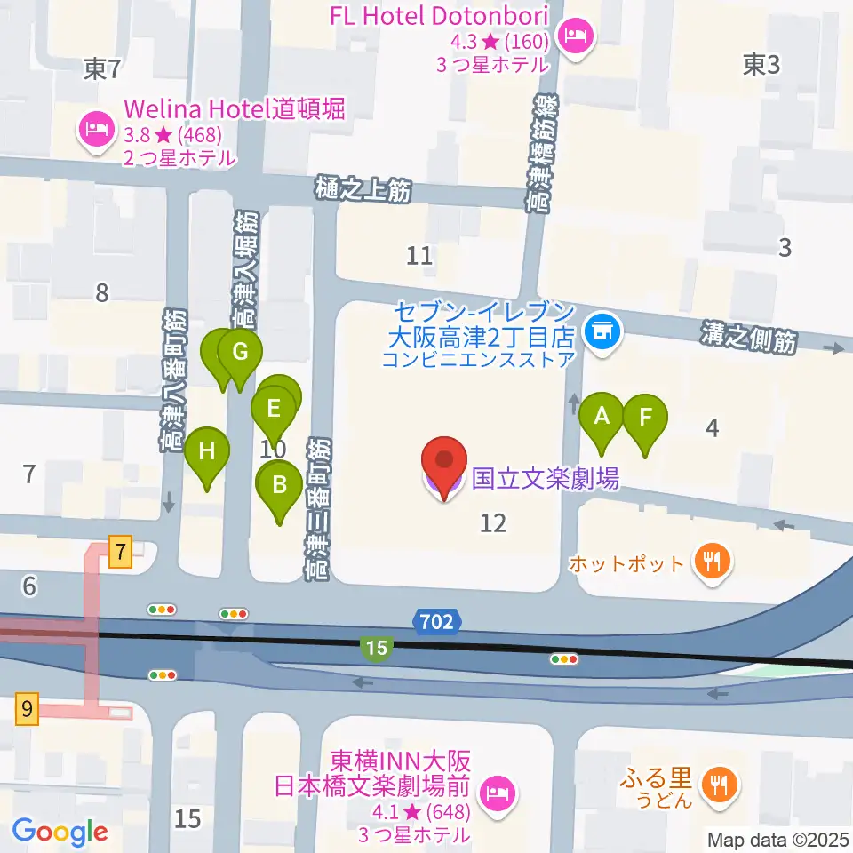 国立文楽劇場周辺のホテル一覧地図