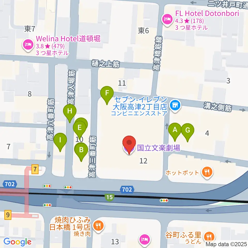 国立文楽劇場周辺のホテル一覧地図