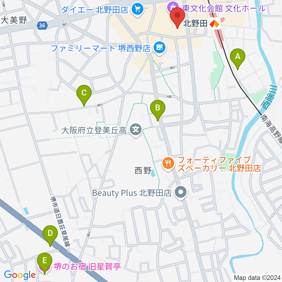 堺市立東文化会館周辺のホテル一覧地図