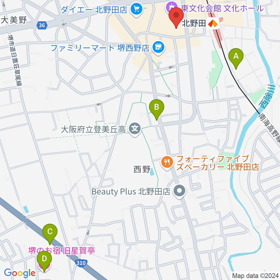 堺市立東文化会館周辺のホテル一覧地図