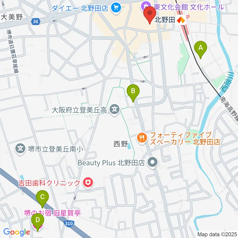 堺市立東文化会館周辺のホテル一覧地図