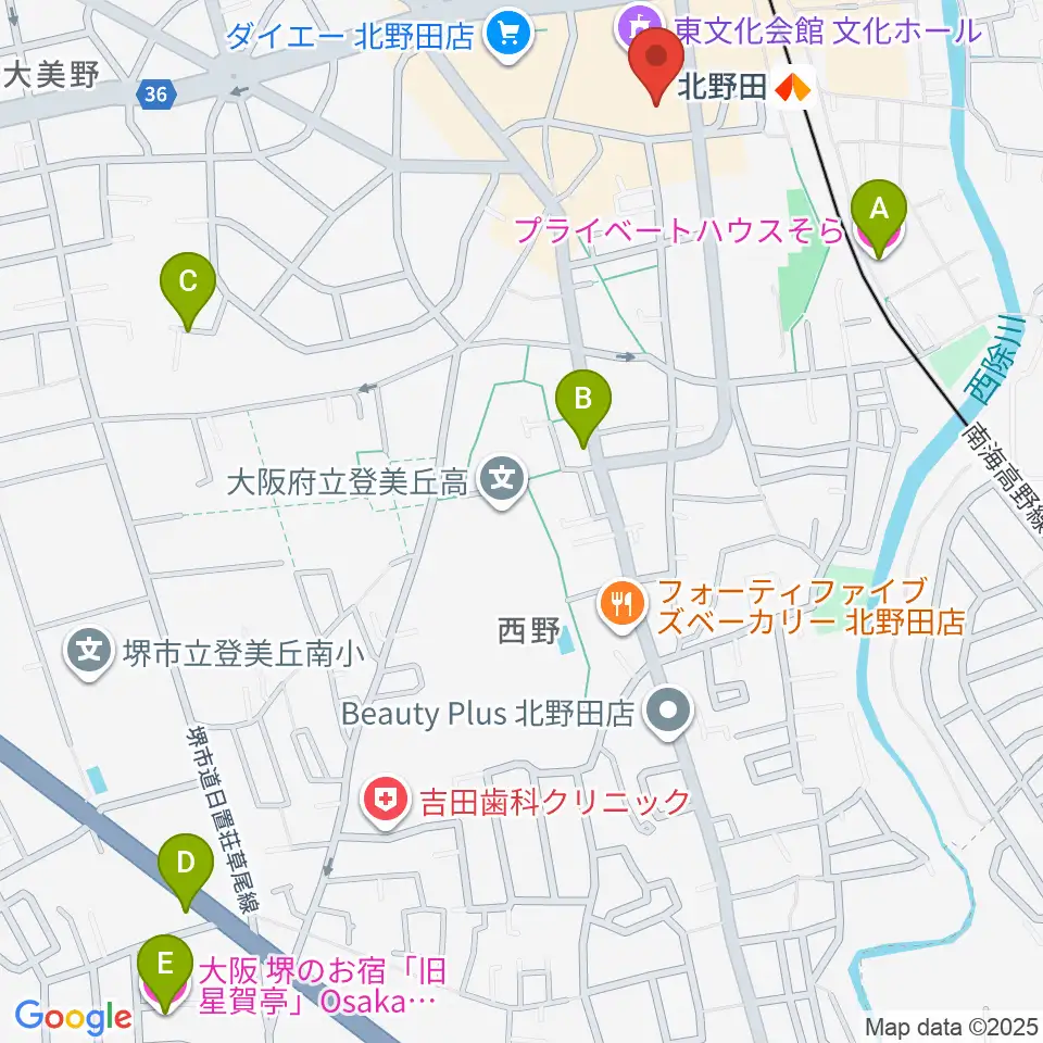 堺市立東文化会館周辺のホテル一覧地図