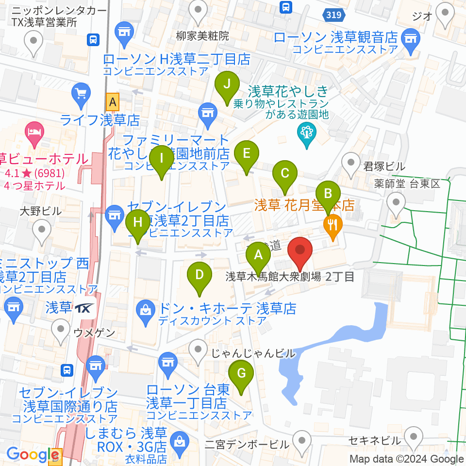 浅草木馬亭周辺のホテル一覧地図