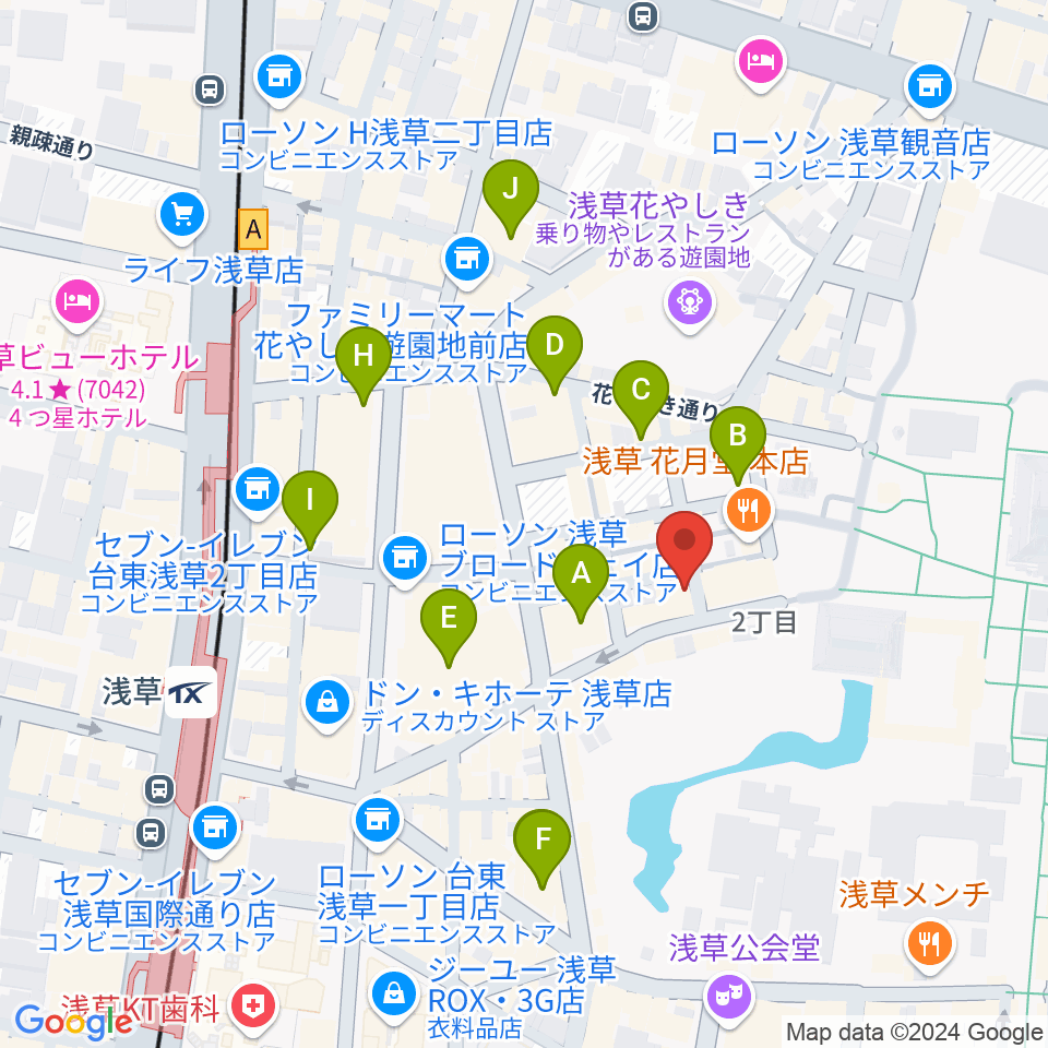 浅草木馬館周辺のホテル一覧地図