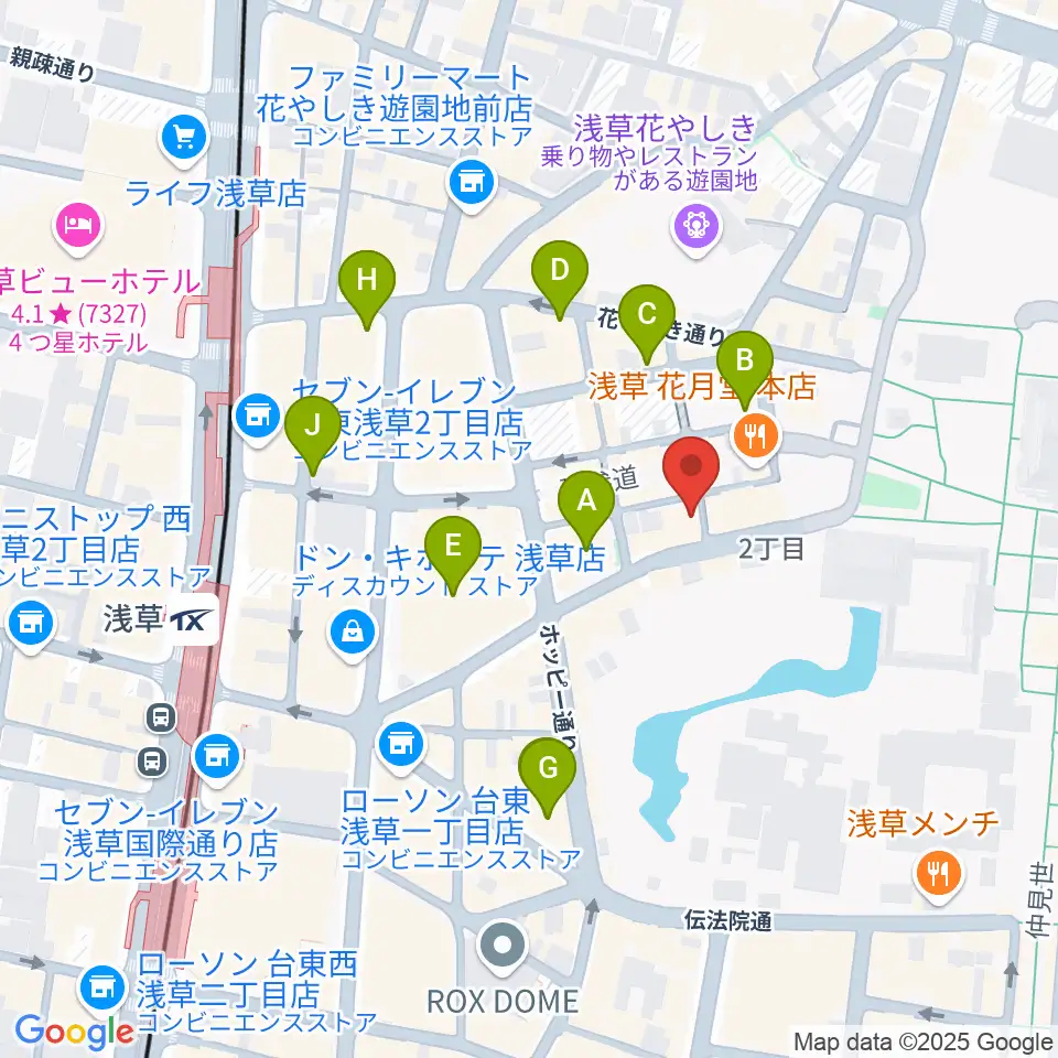 浅草木馬館周辺のホテル一覧地図