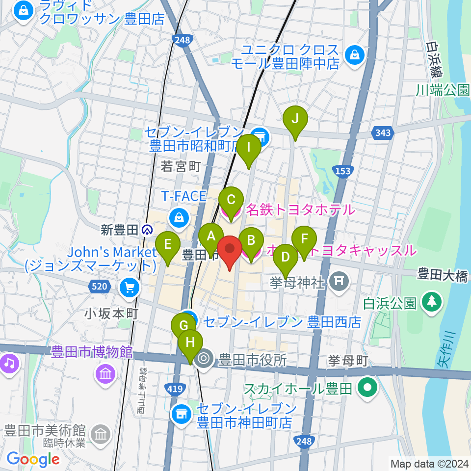 豊田市能楽堂周辺のホテル一覧地図