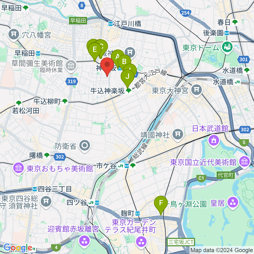 矢来能楽堂周辺のホテル一覧地図