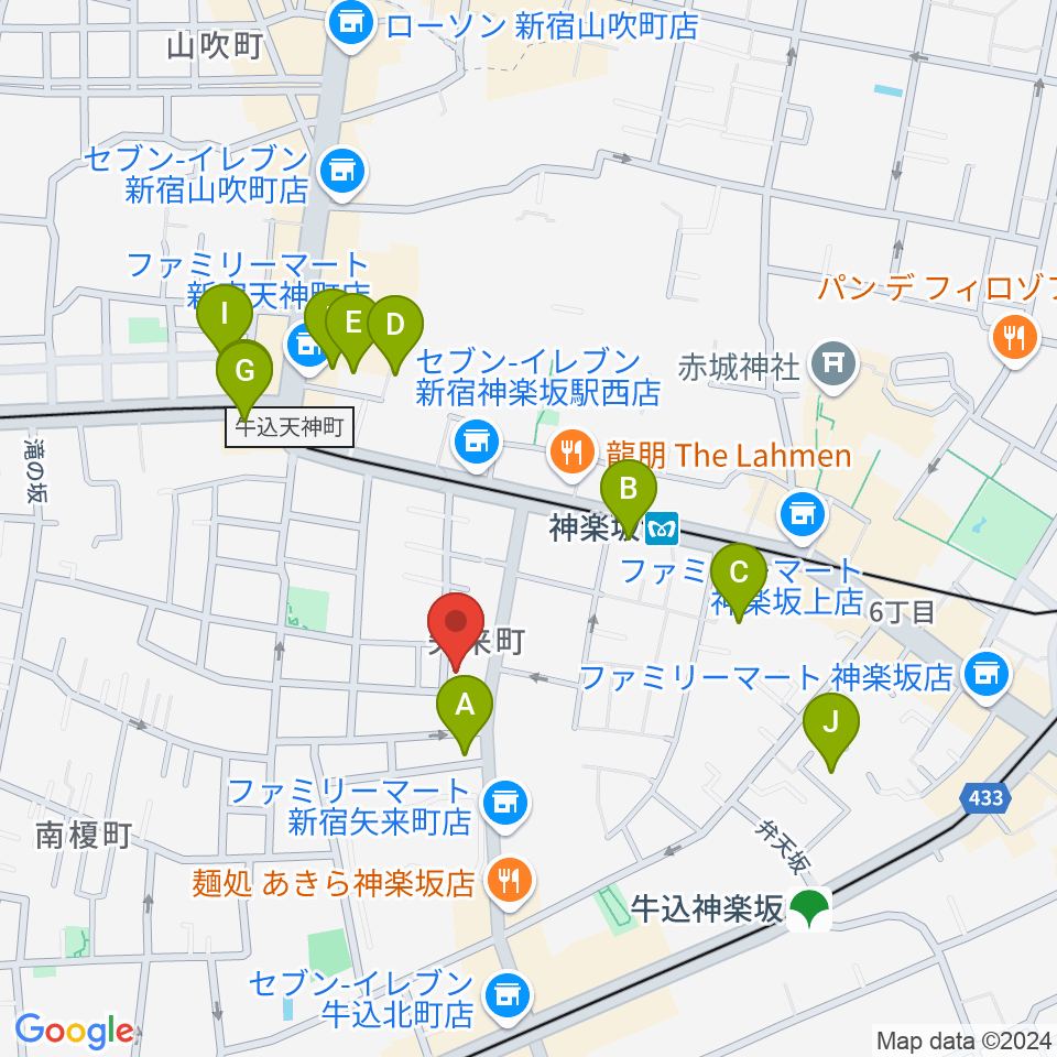 矢来能楽堂周辺のホテル一覧地図