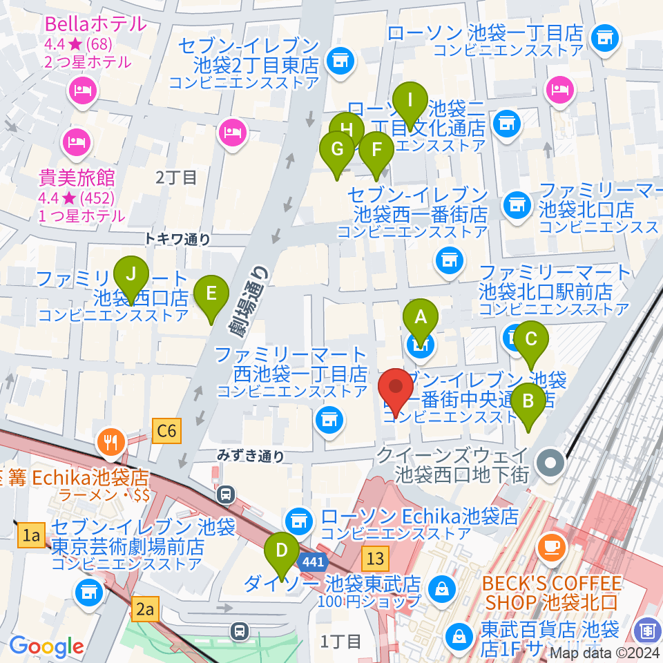 池袋演芸場周辺のホテル一覧地図