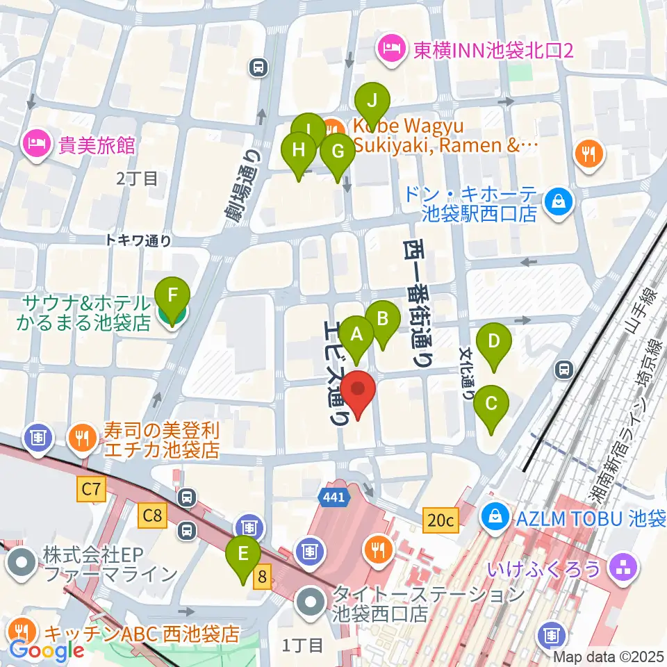 池袋演芸場周辺のホテル一覧地図